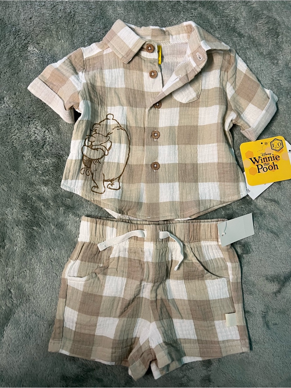 Beige Plaid baby Pooh Set